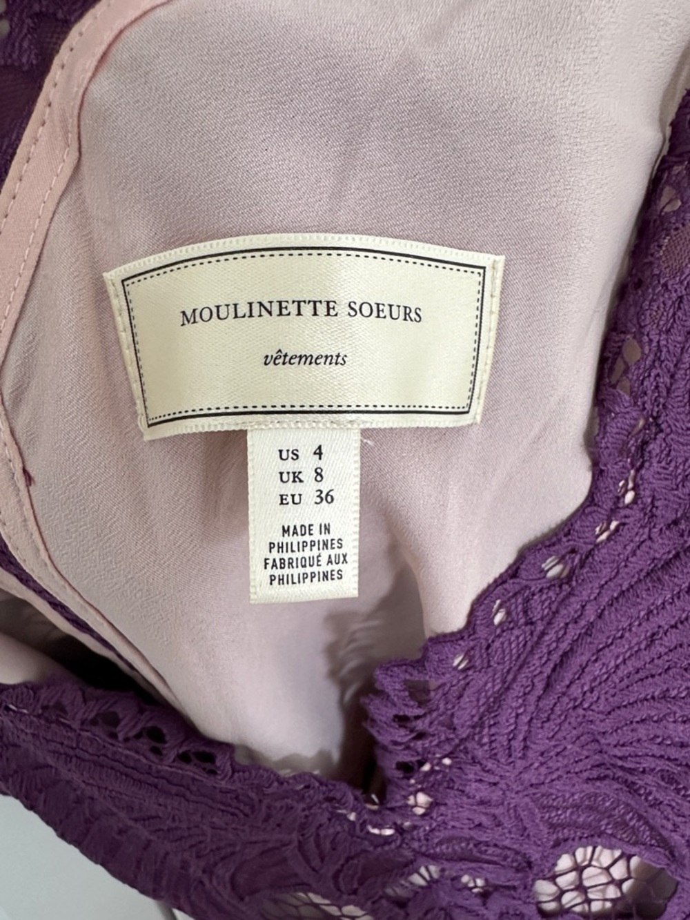 Worn once! Anthropologie Moulinette Soeurs
Purple Lace Dress - Picture 3 of 8